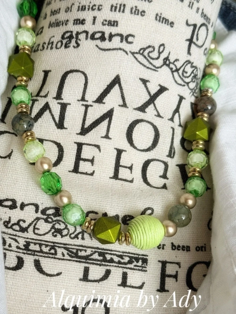 GRANDMA APPROVED Green Multi-Bead Bracelet with Gold Accents